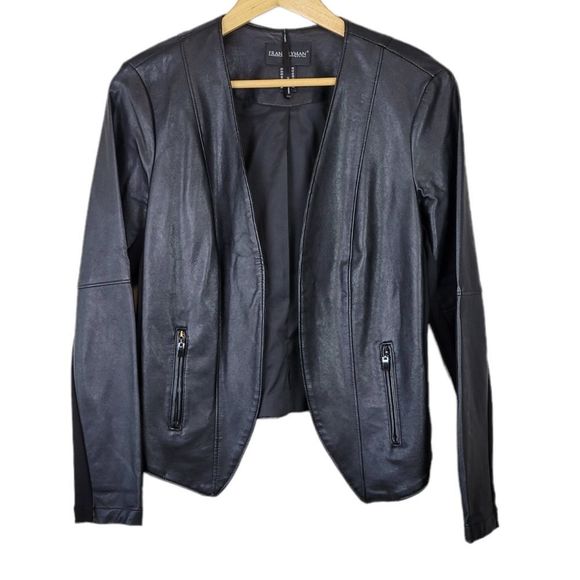 Frank Lyman Faux Leather Open Front Jacket Black 10 - Picture 1 of 12